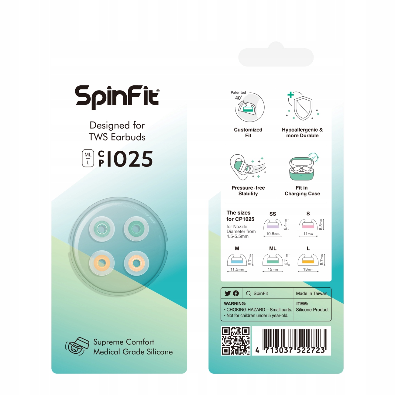 

SpinFit CP1025 Nakładki z silikonu medycznego L/ML