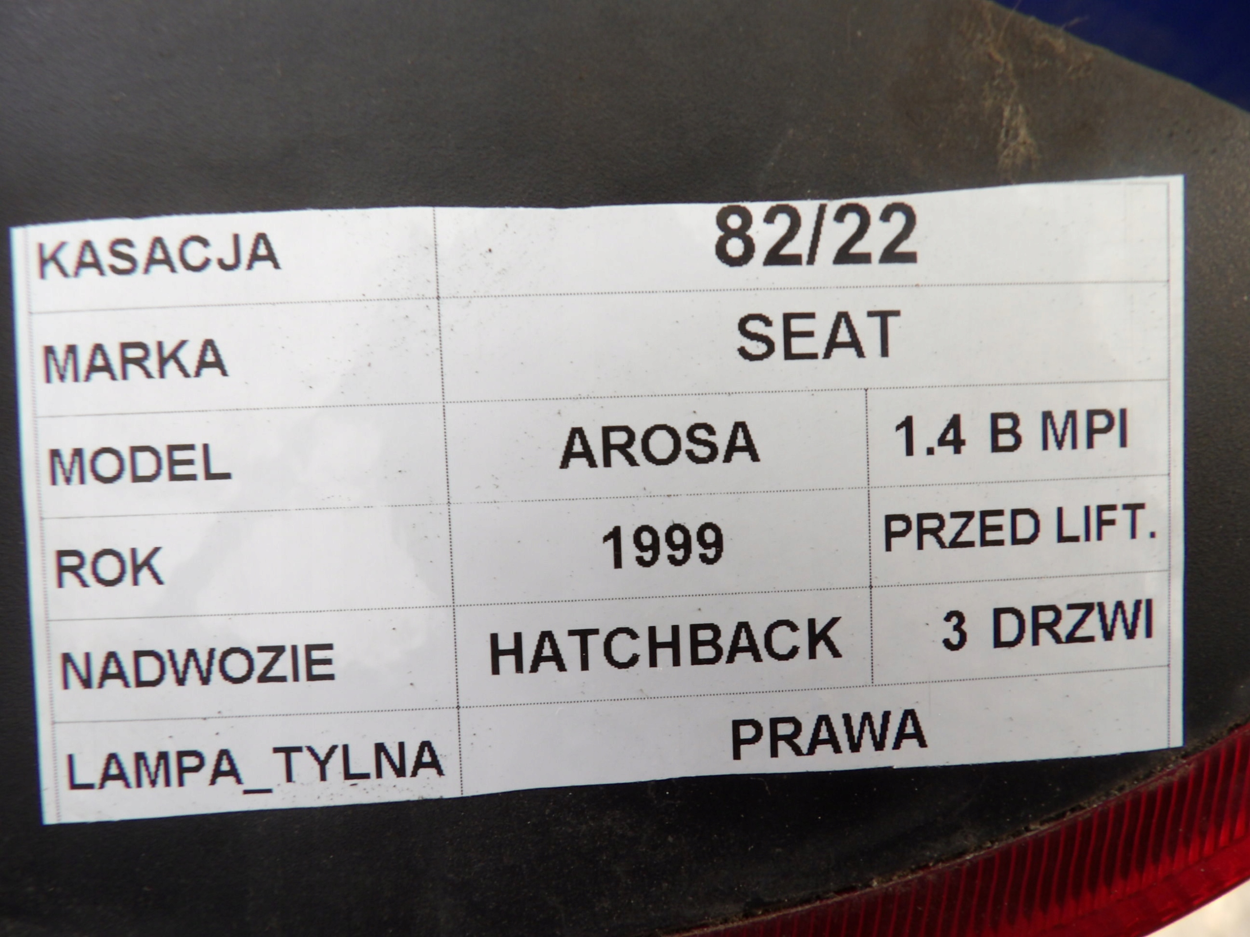 light rear right Seat Arosa 1,4B 38020748