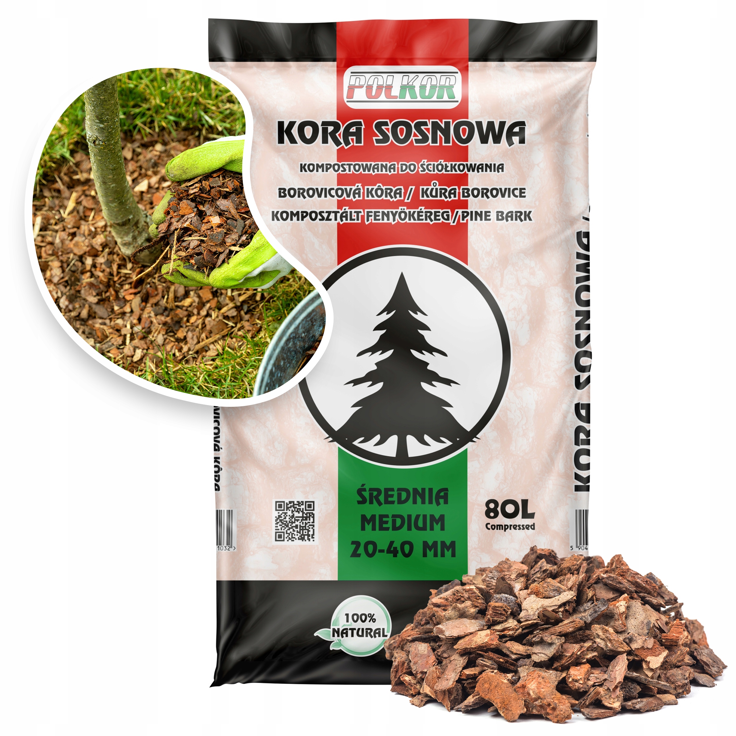 KORA SOSNOWA OGRODOWA ŚREDNIA WOREK 80L PODŁOŻE