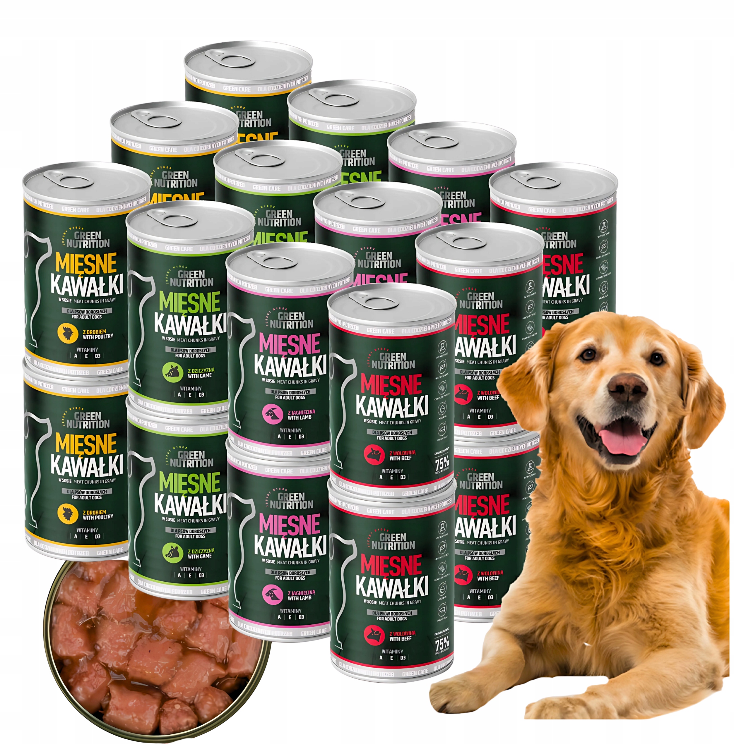 Mokré Krmivo pro psy Masové kousky 75% Green Nutrition Mix Chutí 24 ks