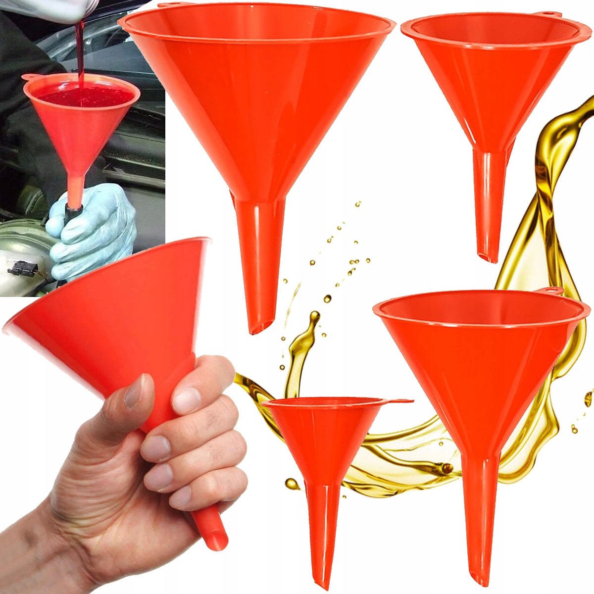 

4x Lejek Uniwersalny Oleju Płynu Wody Auta Zestaw