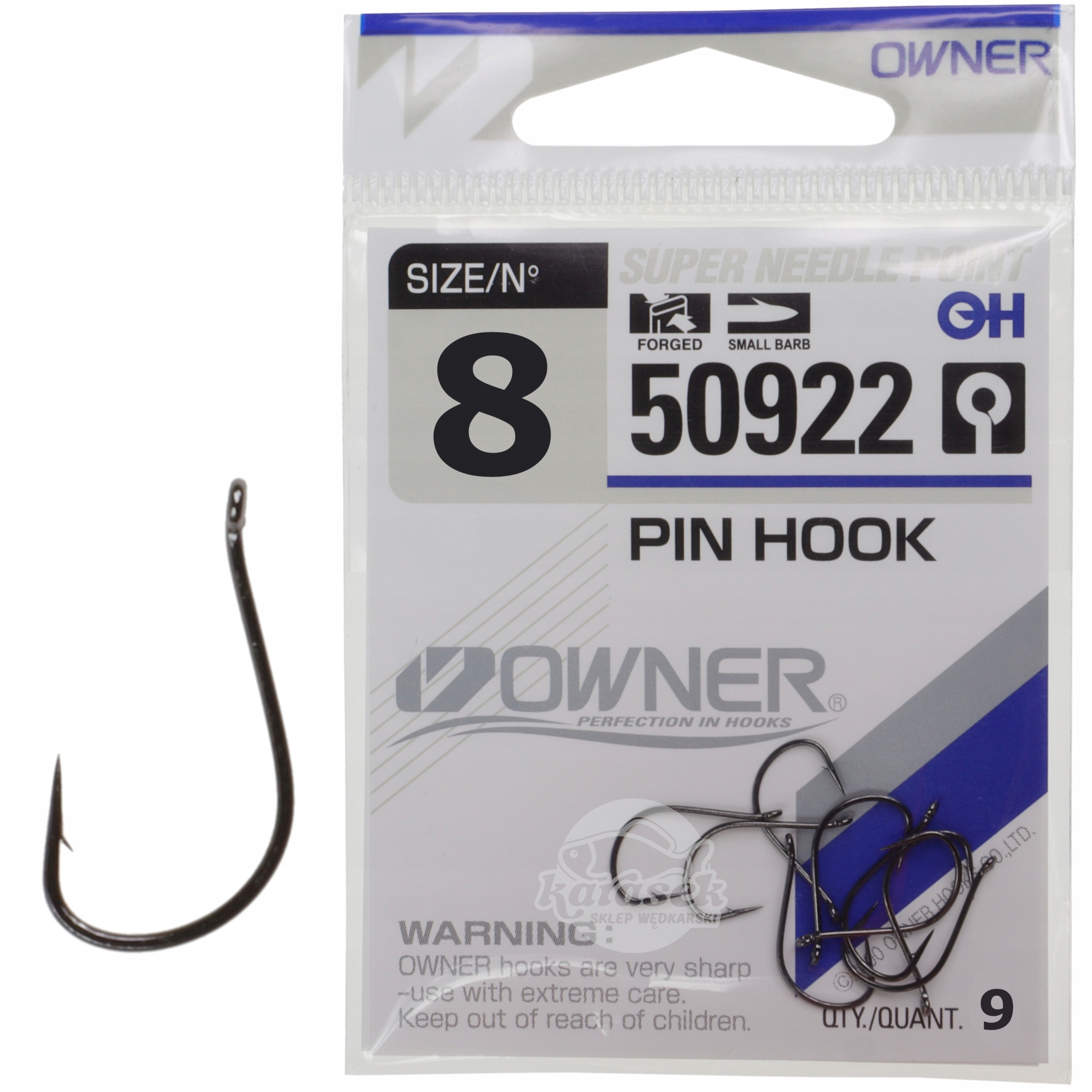 Haczyki Owner Pin Hook nr 8 Black Nickel z oczkiem 9 sztuk