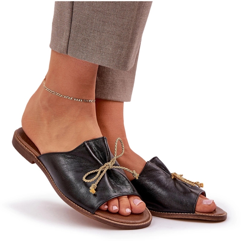 Nazouváky Přírodní Kůže Mašlička Elegantní Lewski 3572 Černé 38