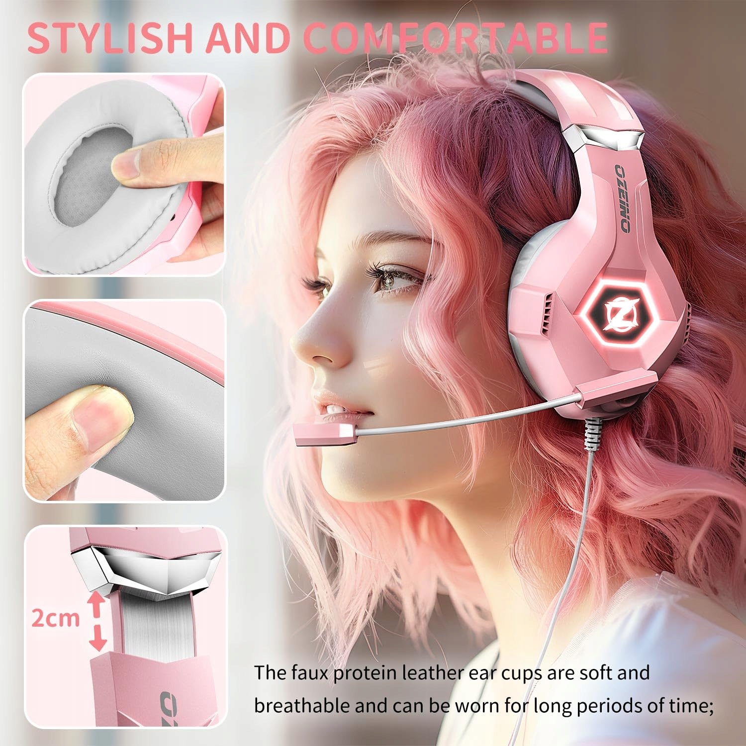 OZEINO Gaming Headset 3D Surround Sound RGB Noise Reduction — miniatura 2