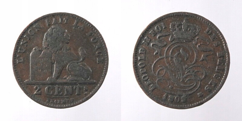 3379. BELGIA, 2 CENTY, 1909