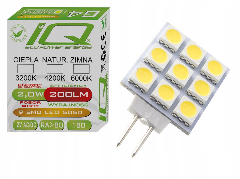 

Żarówka G4 9 Led Smd 2W 12V Ac/dc Neutralna CCD