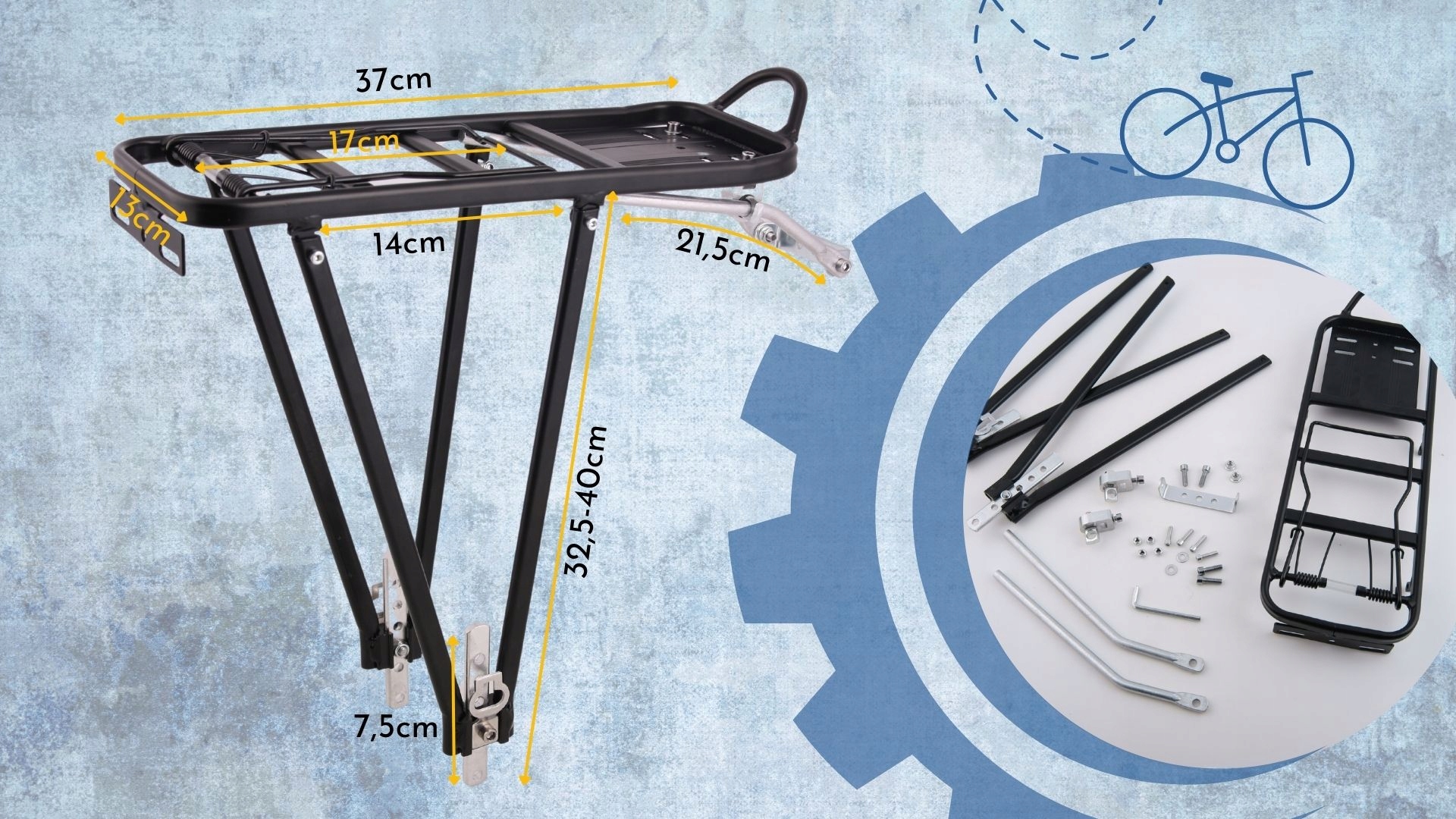 BAGAŻNIK ROWEROWY MOCNY DO 25KG LEKKI NA TYŁ Materiał dominujący inny materiał