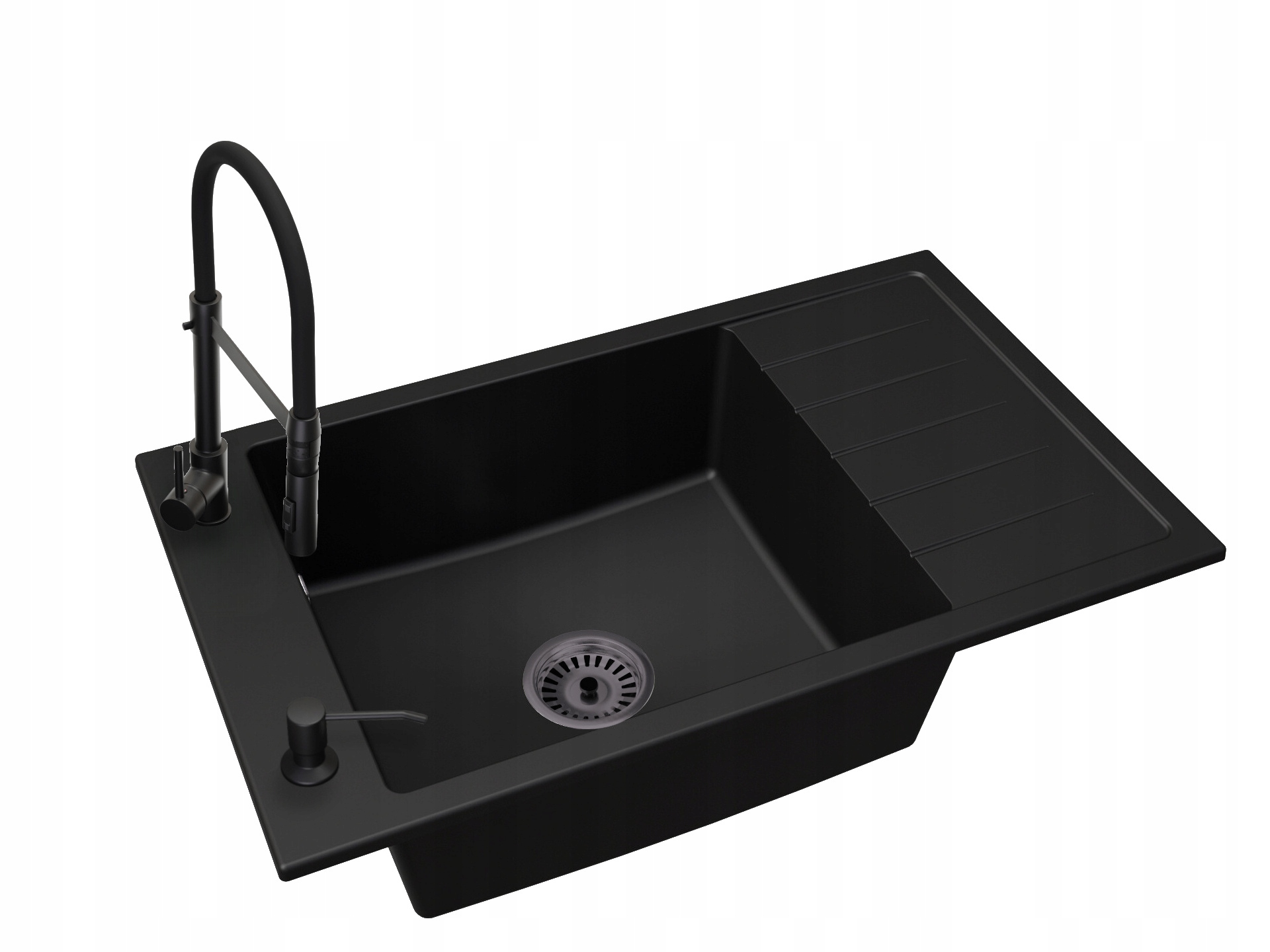 Kuchyňský dřez Jednokomorový Luis Sifon Baterie Vento Černá Dávkovač