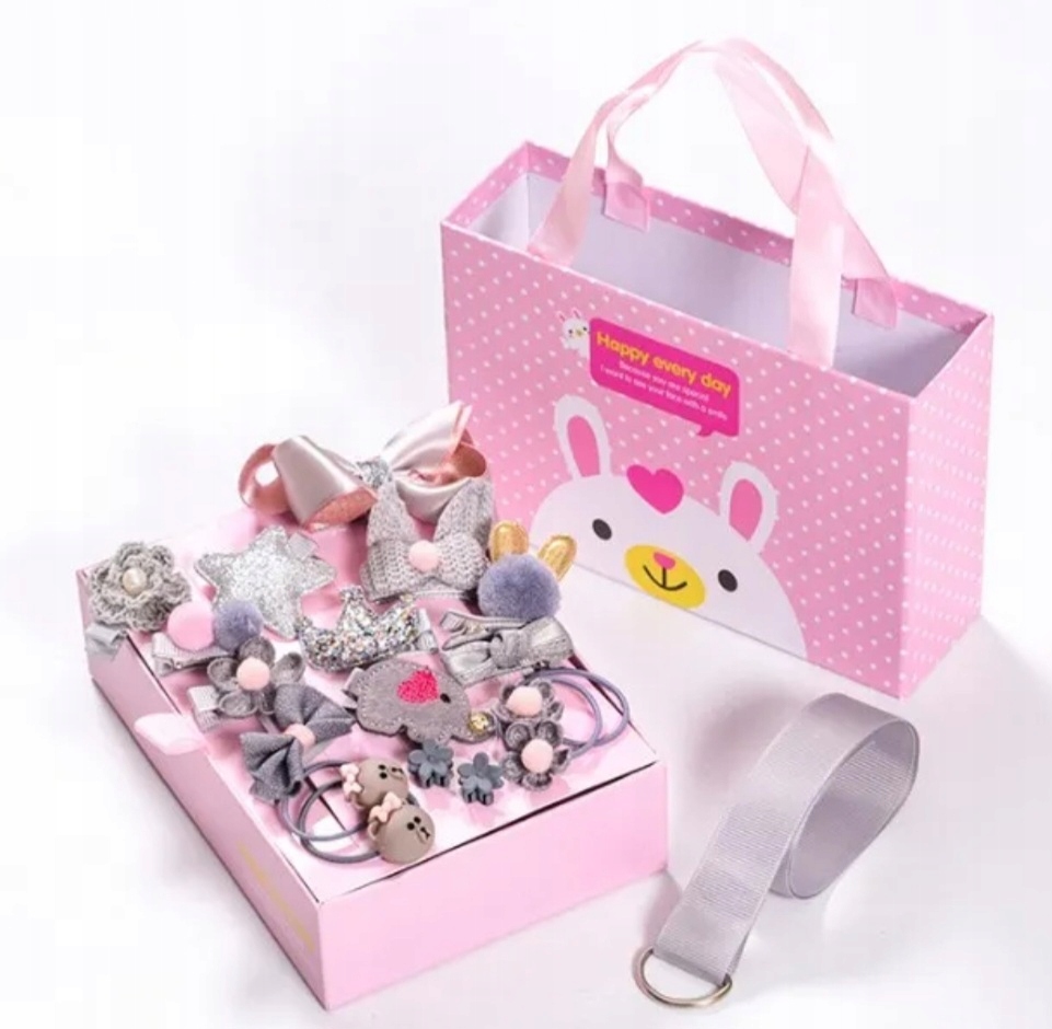 ZESTAW DLA DZIEWCZYNKI GUMKI SPINKI OZDOBY PUDEŁKO