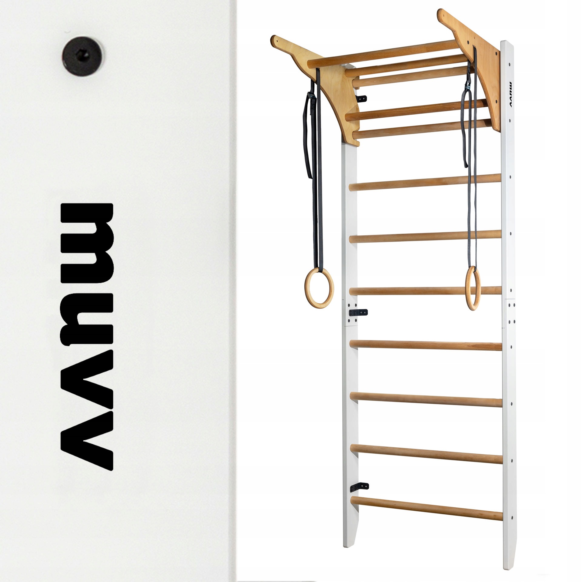 Dřevěný gymnastický žebřík 220x80, bílý, pro děti i dospělé Muvv