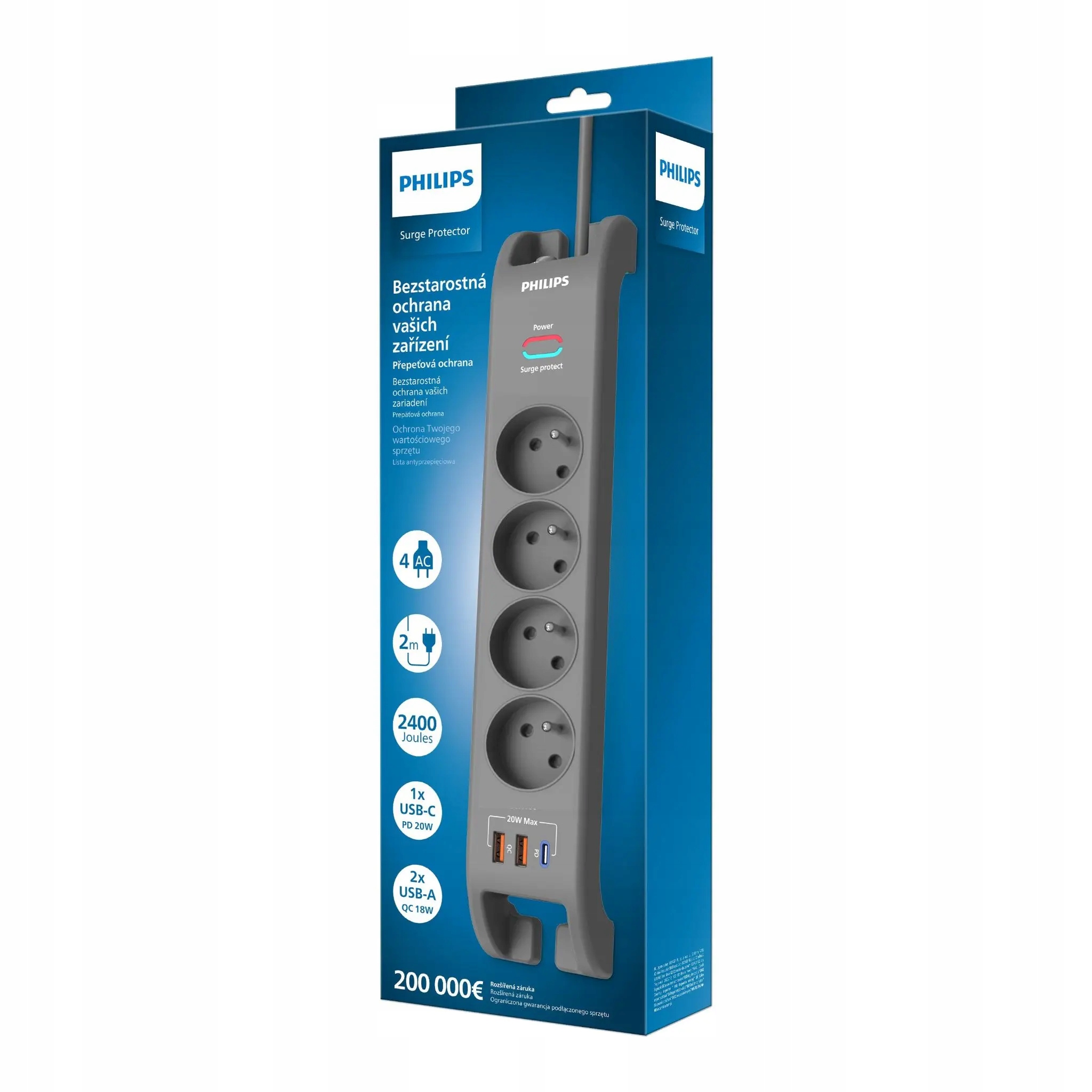 Přepěťová lišta s 3xUSB 4x Ac Philips SPN4140GA/60