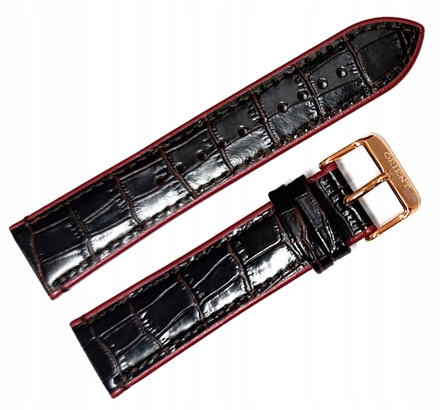 Originální Kožený Hnědý Lesklý Řemínek Na Hodinky Orient 22 mm Krokodýl