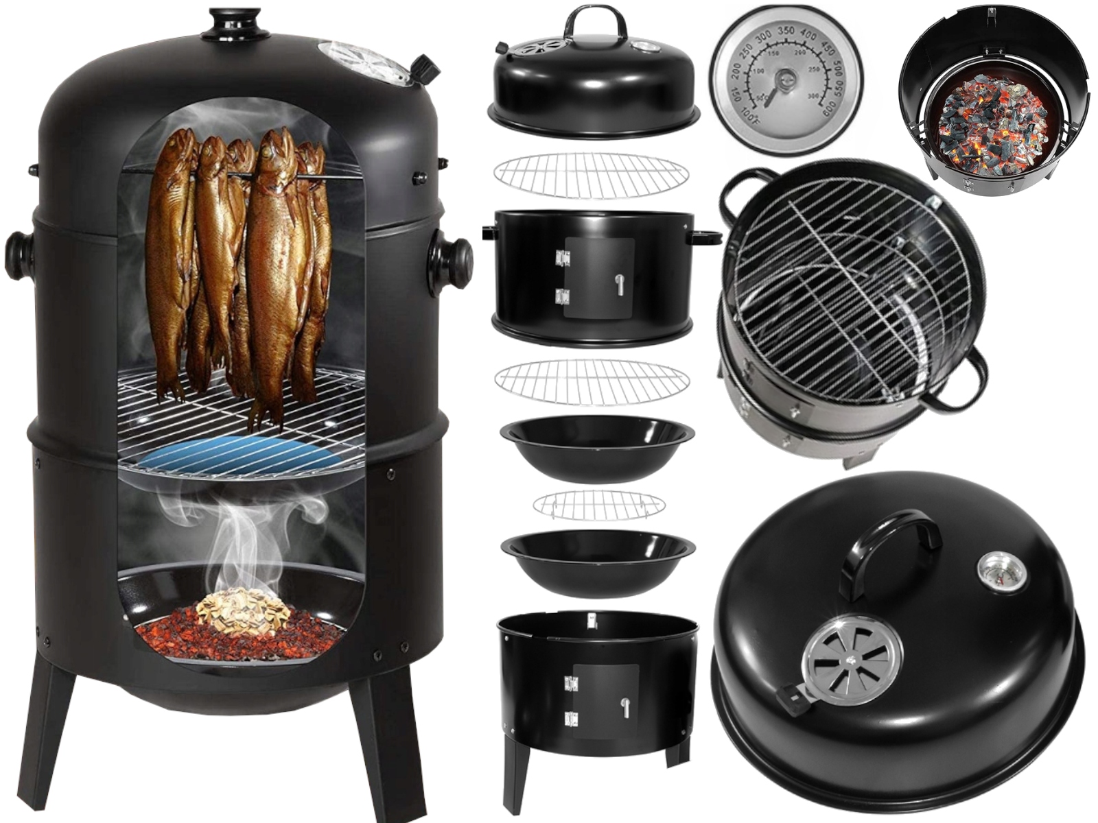Zahradní Gril Udírna A Gril V Jednom 6v1 Na Dřevo A Brikety XXL
