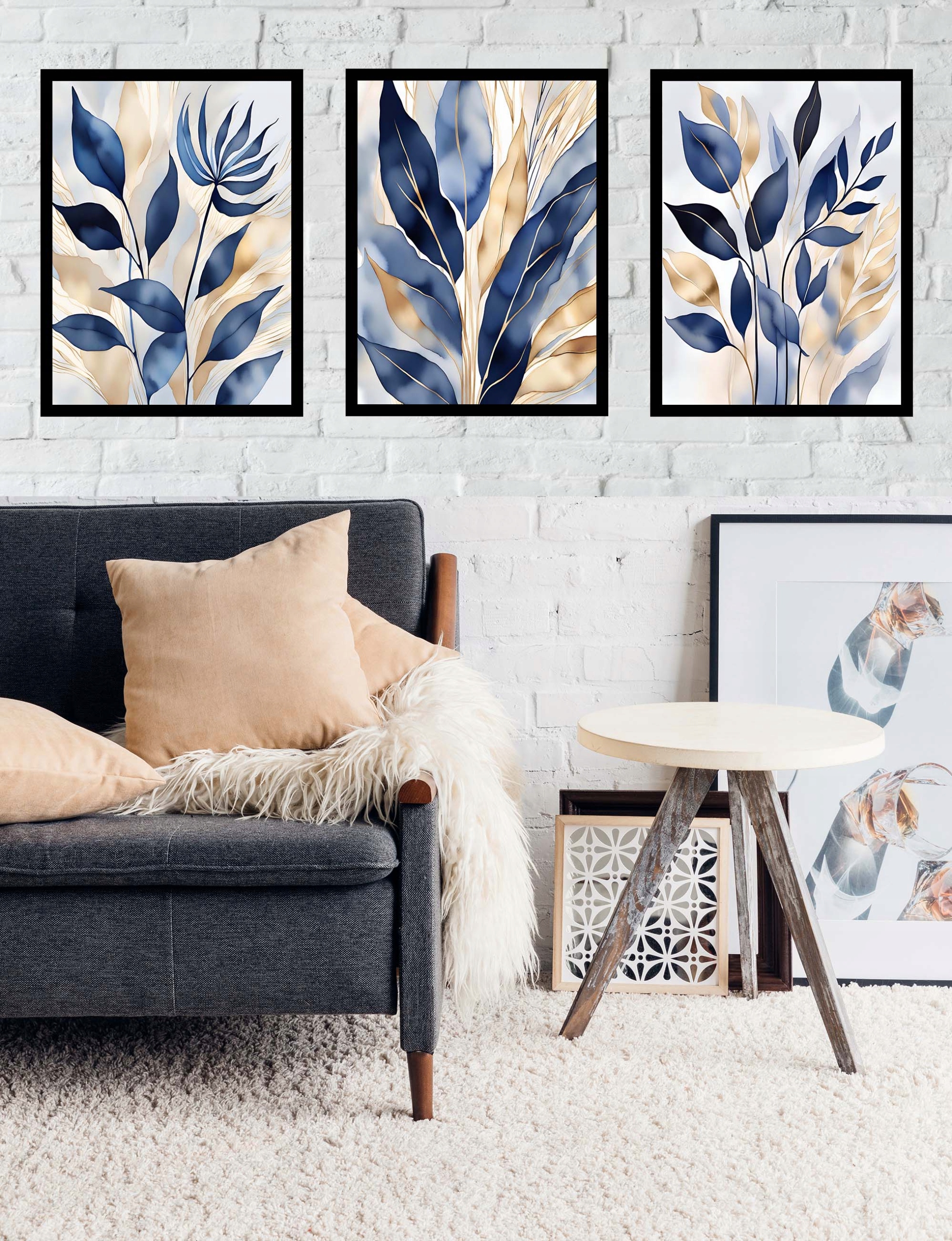 30x40 ZESTAW OBRAZY W RAMIE PLAKATY RAMKA LIŚCIE KWIATY NATURA SALON BOHO Wysokość produktu 40 cm