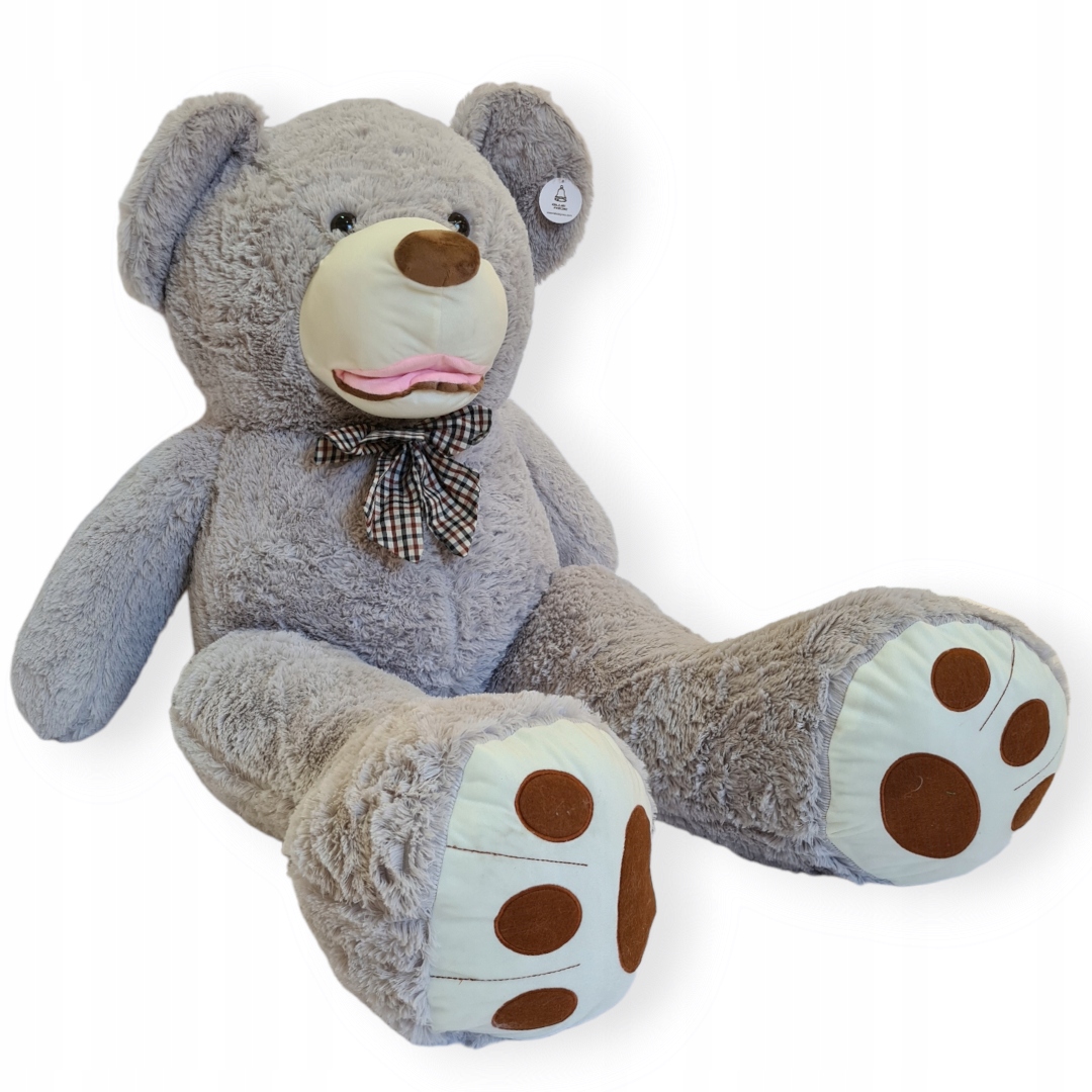 Wielki miś gigant pluszowy z kokardą Teddy 130 cm jasny szary