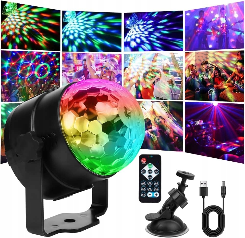 ŚWIATŁA DYSKOTEKOWE LAMPA LED PROJEKTOR RÓŻNE KOLORY OBRACANY PILOT 360°