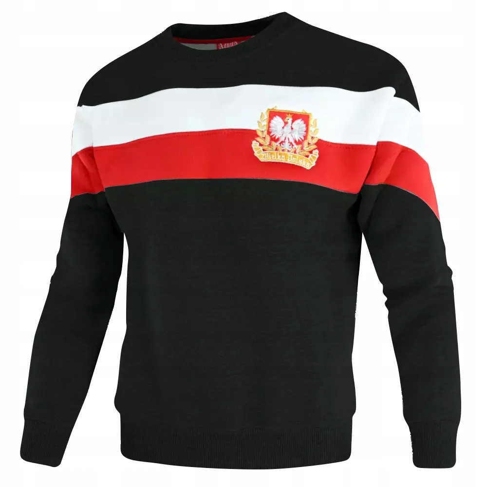 Černá Mikina Patriotická bez kapuce Crewneck s vlajkou a znakem Polský vel. M