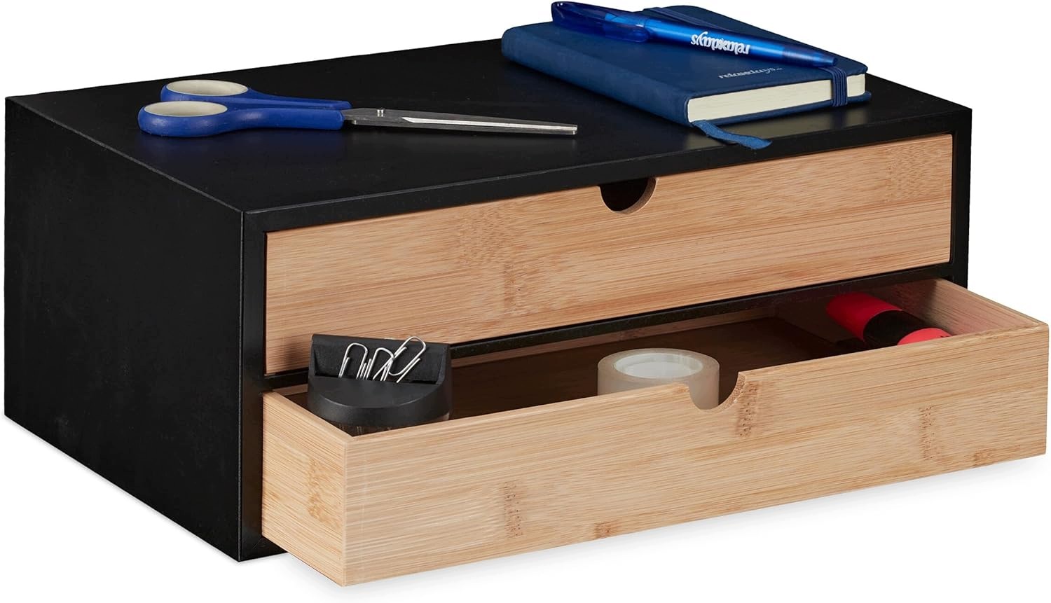 Organizér Na Psací Stůl 2 Zásuvky Bambus Mdf Mini Komoda 33X14X21 CM