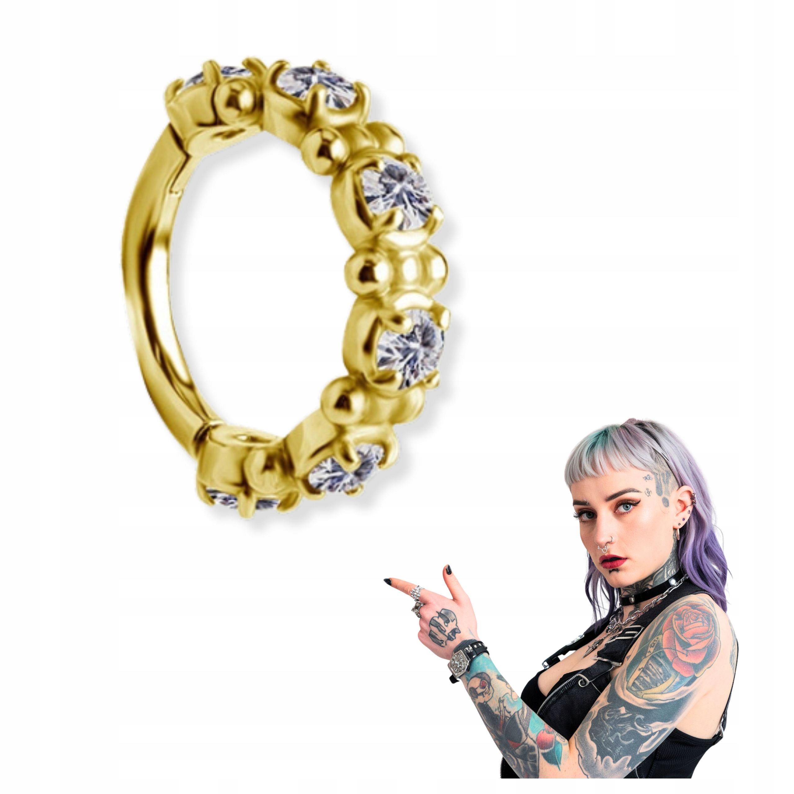 Náušnice kolečko clicker zlaté s bílými zirkony pro helix lobe 1,2/8 mm