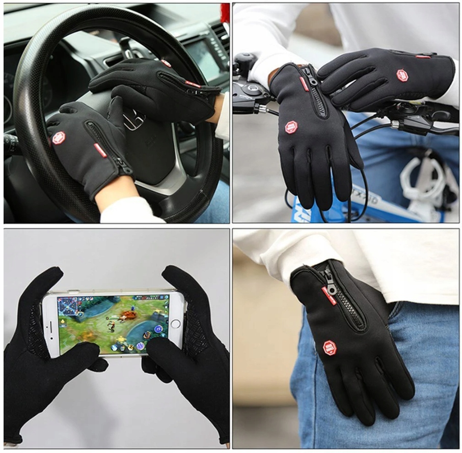 ZIMOWE RĘKAWICZKI DOTYKOWE WODOODPORNE WIATROSZCZELNE SURVIVAL XL Wzór dominujący logo