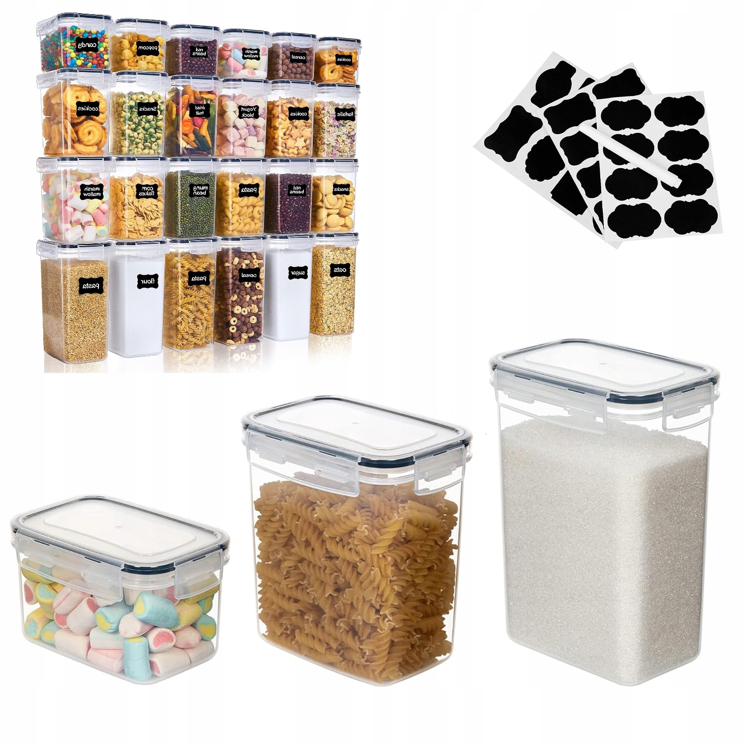 Nádoby Na Skladování Potravin 24 Ks Nástavce Štítky