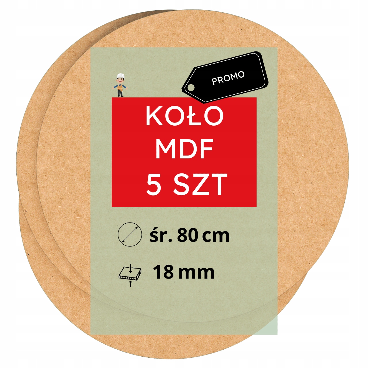 Deska Stolu Mdf Surová Kolečko Formatka Kruh 18 mm, Ø 80 cm, 5 kusů