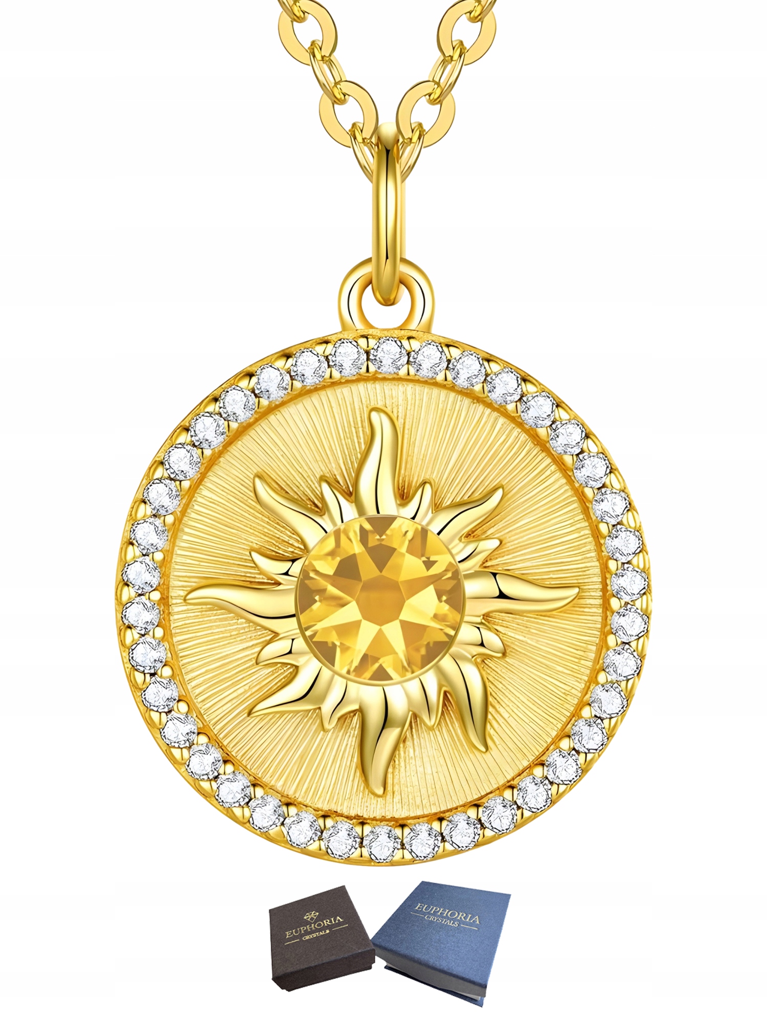Zlatý náhrdelník Přívěsek Slunce s zirkony Stříbro 925 jako Dárek Gravírování