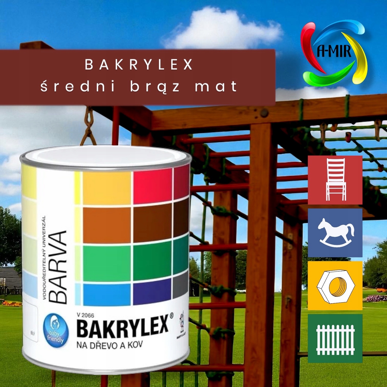 Farba do drewna, metalu, dla dzieci, brąz średni mat Bakrylex 4,3KG