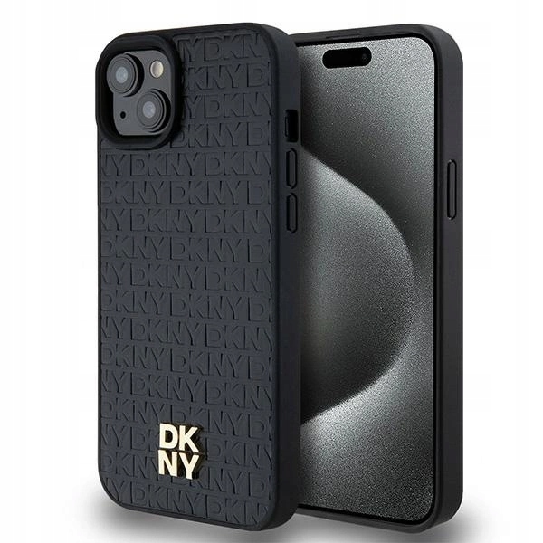 Pouzdro Dkny Leather Pattern Metal Logo MagSafe pro iPhone 15 14 13 černé