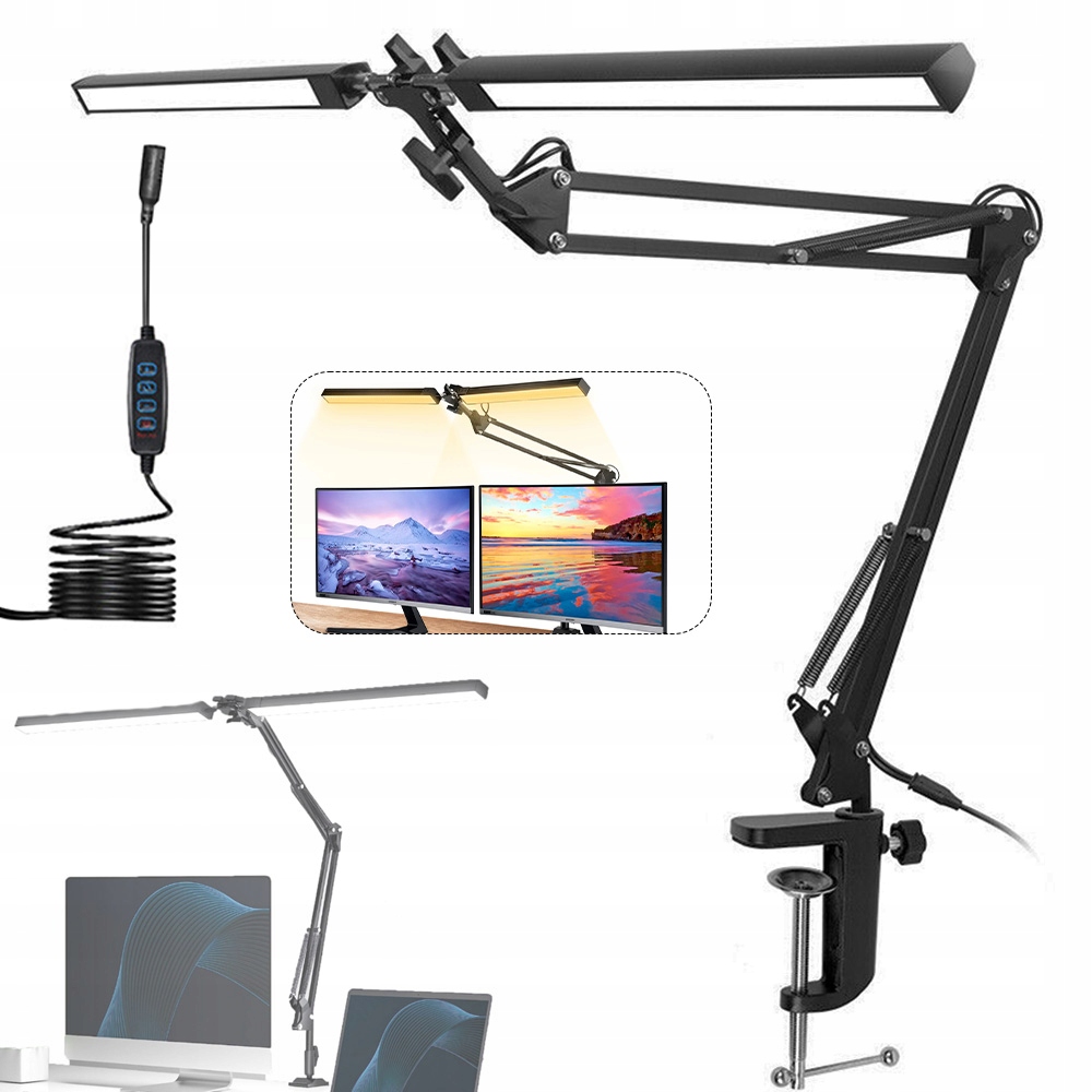 Led Lampa Kreslicí Stolní Lampa Dvojitá 3 Barvy Nabíječka 1000LM 24W