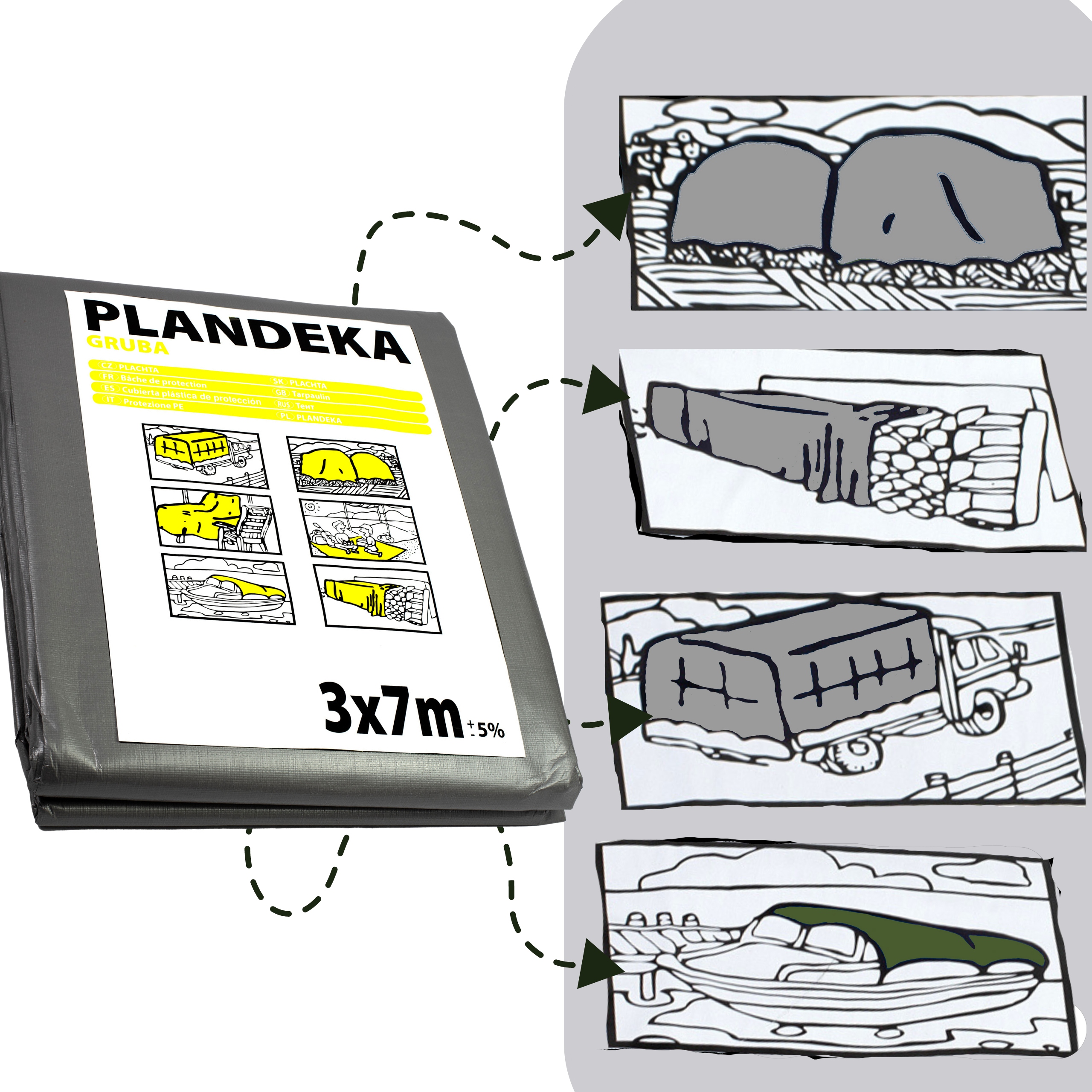PLANDEKA 3X4m GRUBA 210g WZMACNIANA MROZOODPORNA MOCNA UV++ Długość 4 m