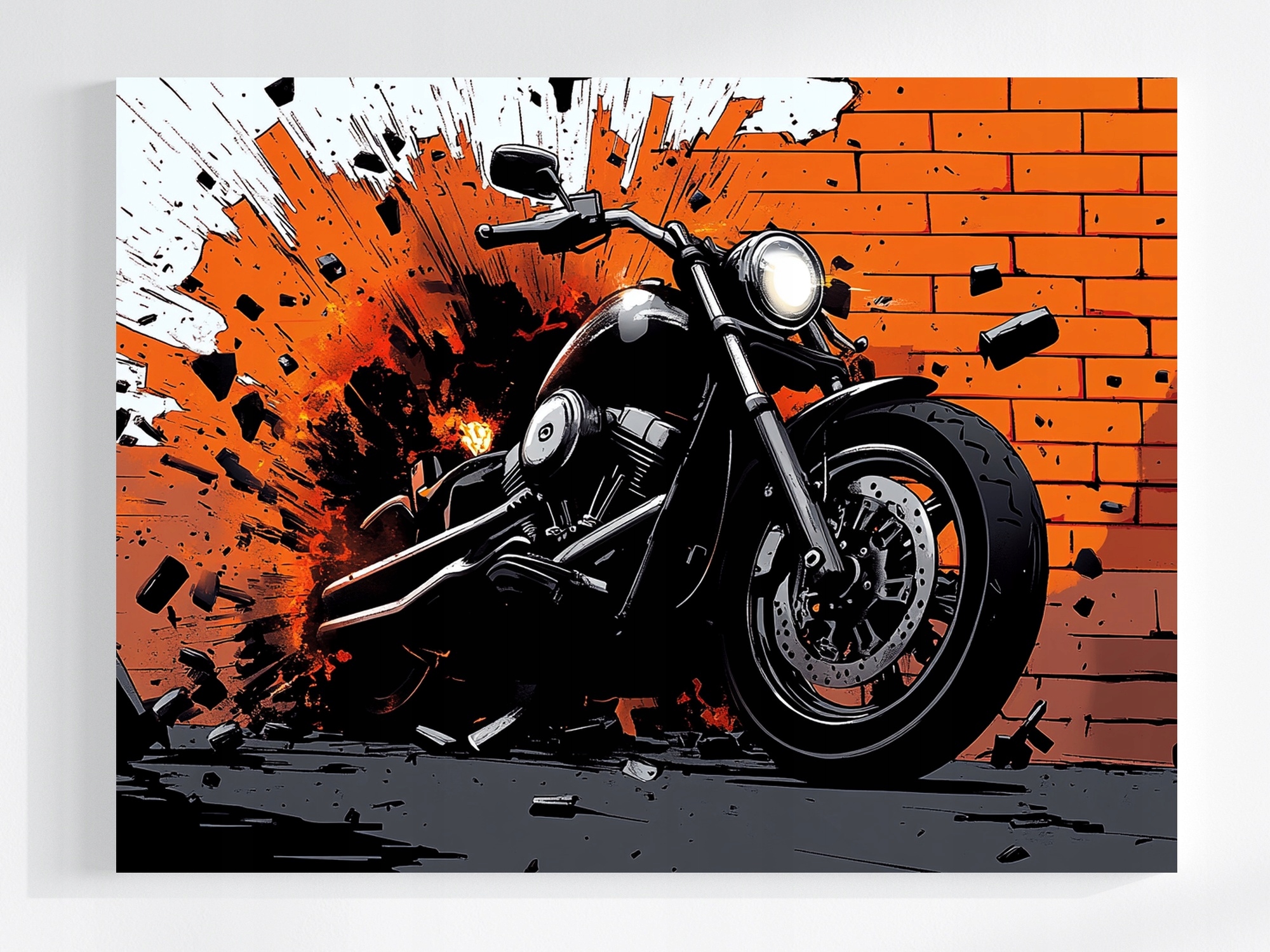 Obraz Na Plátně Canvas Grafika Komiks Cihlová Zeď Motocykl Motor 100x75
