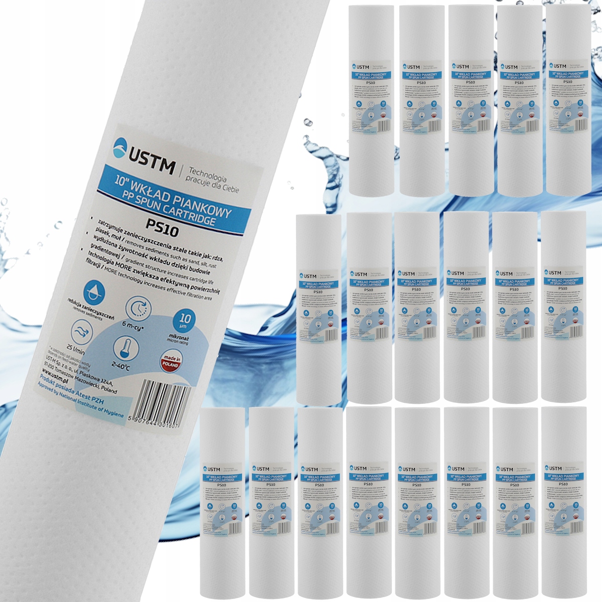 Sada pěnových filtrů 10" pro vodní náplně Ustm 10 mikronů 20 ks