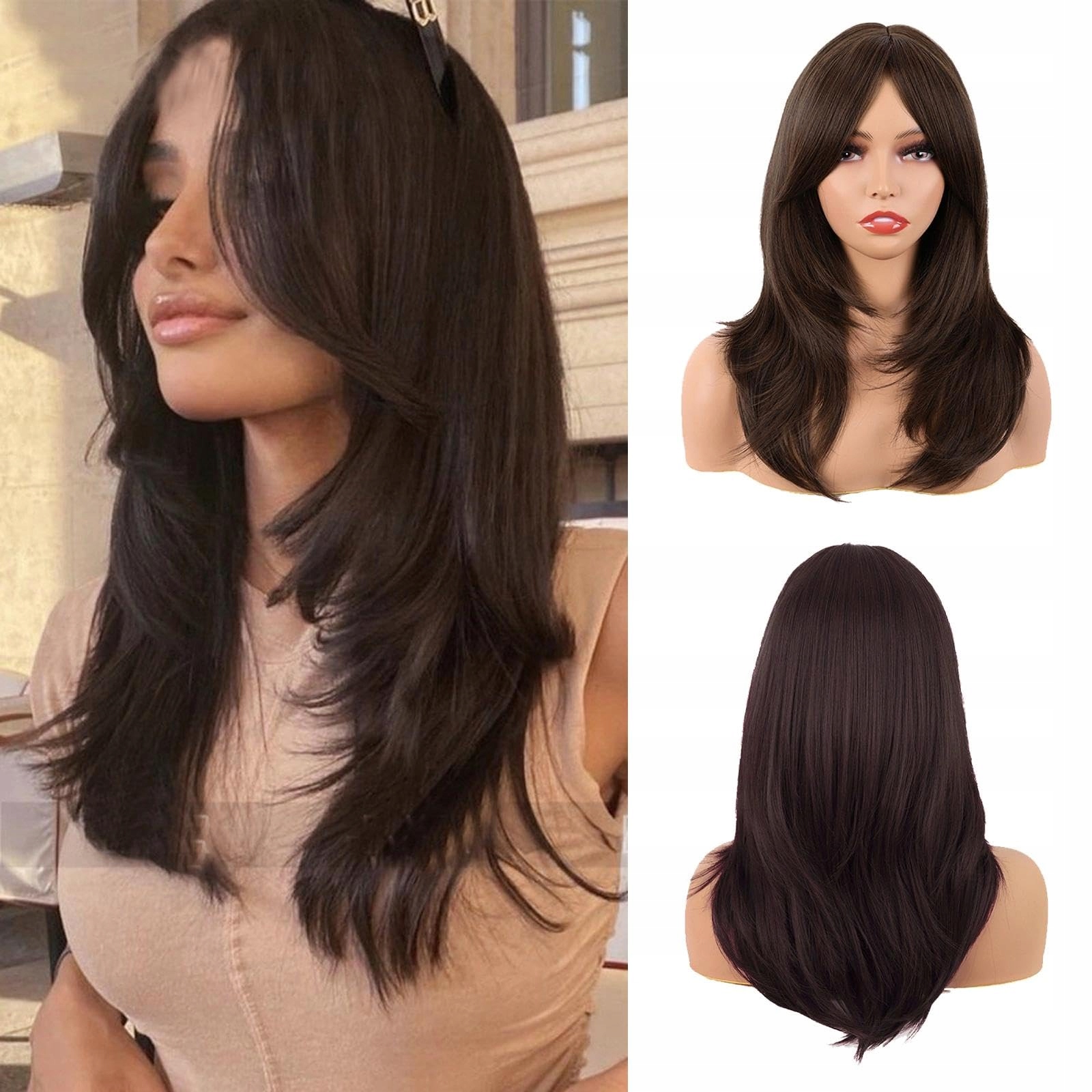 Feshfen Paruka hnědá 50 cm Ombre syntetická pro ženy s ofinou, dlouhá