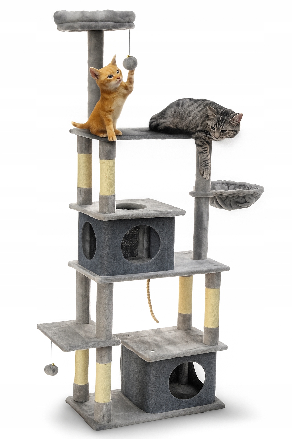 Levně Škrabadlo pro kočky pelíšek domeček, 7 úrovní, 160 cm, šedé Royal&Petsky