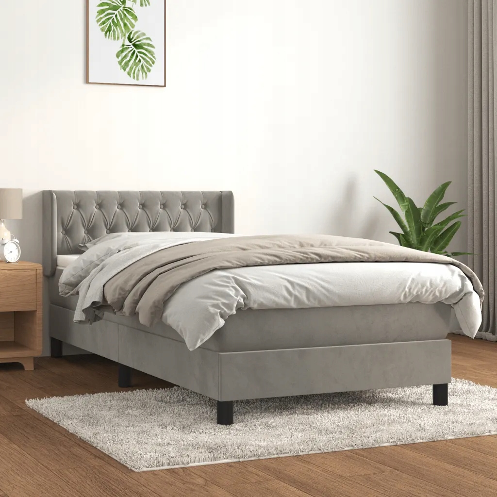 vidaXL Box spring postel s matrací světle šedá 100x200 cm samet