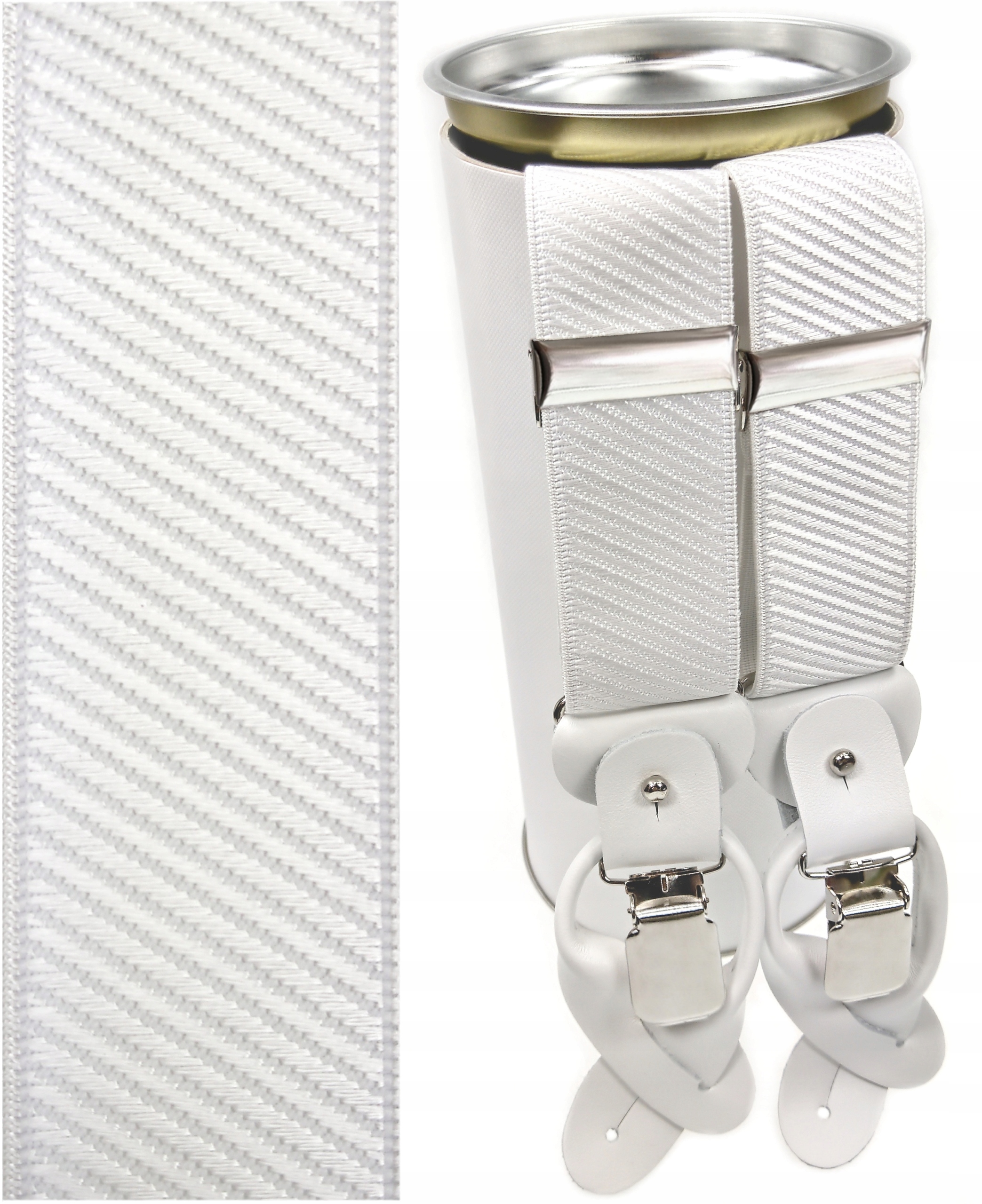 Szelki do spodni BIAŁE 2w1 na guziki GUMA METALIC