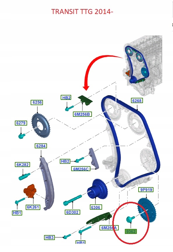 ŚRUBA KOŁA ZĘBATEGO ROZRZĄDU FORD TRANSIT M10X31MM Producent części Ford OE