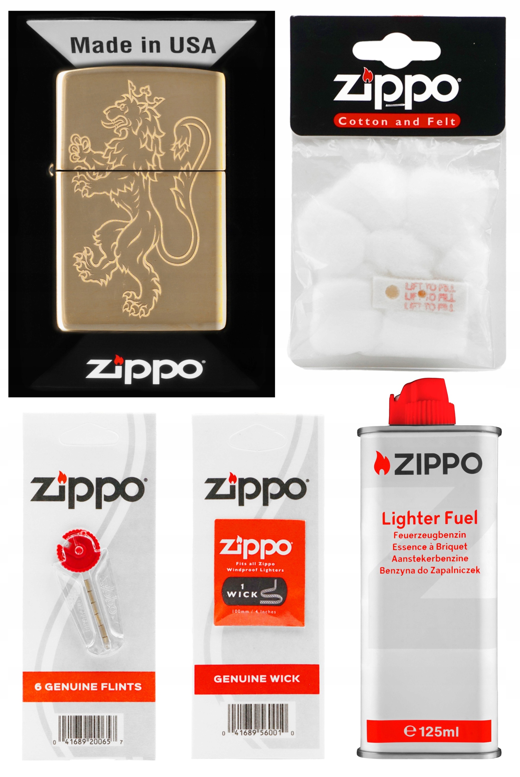 Zapalovač Zippo Medieval Lion Design Benzín Kameny Knoty Vatová Tyč