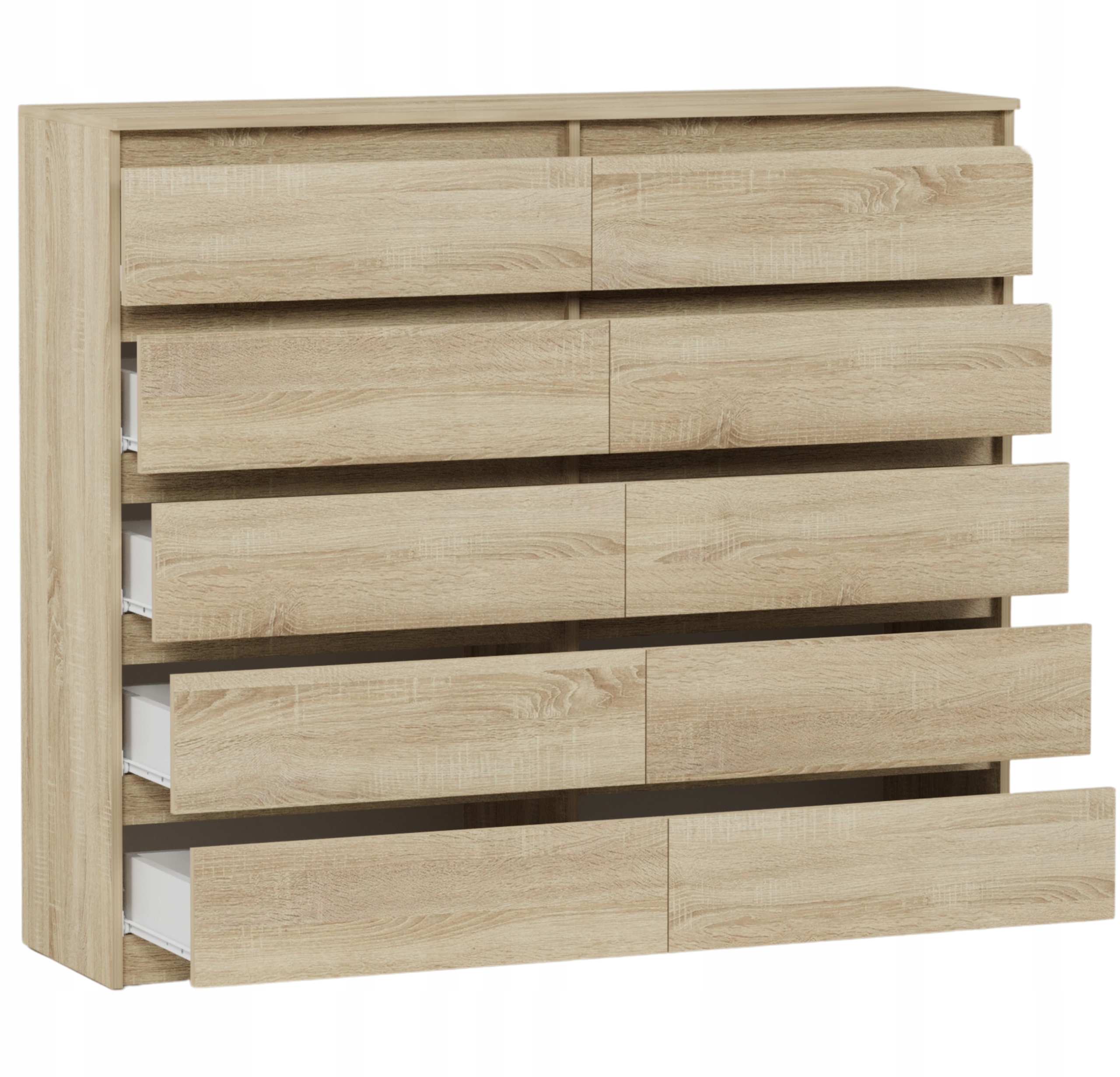 Nowoczesna KOMODA 140CM SZAFKA 10 SZUFLAD SONOMA