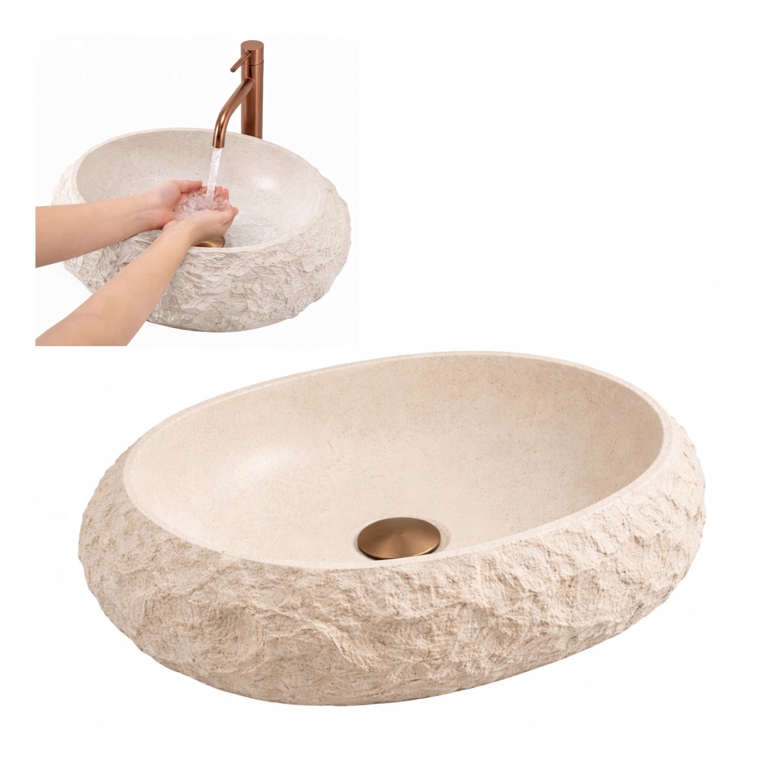 Umyvadlo na desku Rea Mika Warm Beige Oválné Béžový Kámen Loft Moderní