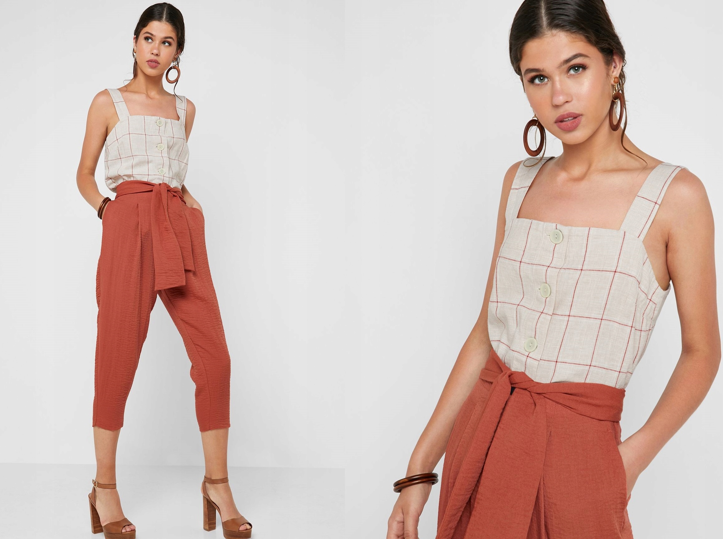

Mango Lniana Bluzka Top w kratkę S