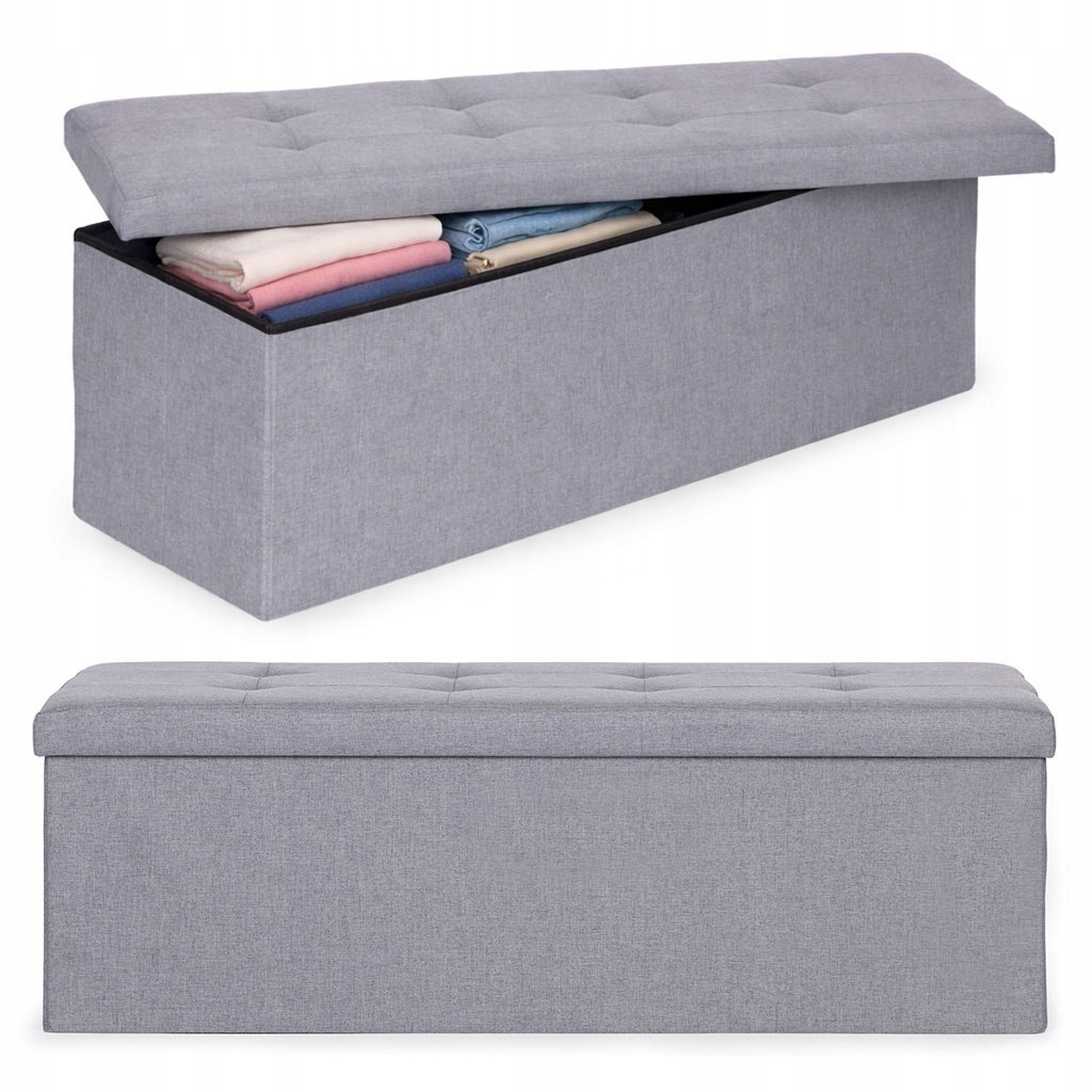 Prošívaný Taburet 111x38 cm s úložným prostorem čalouněná lavice truhla světle šedá