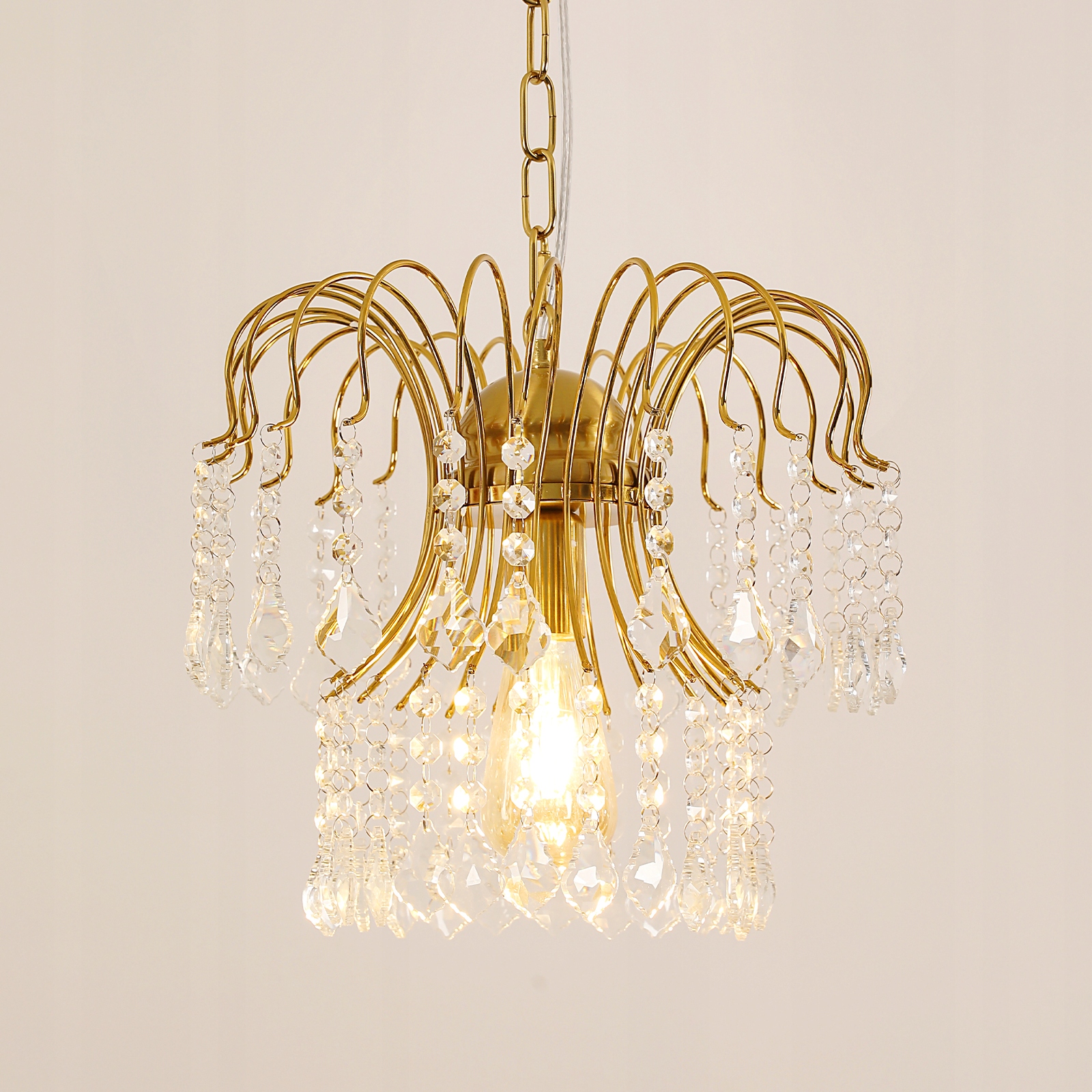 Żyrandol Złoty Lampa Sufitowa E27 Wisząca Kryształowy Retro Loft Do Jadalni