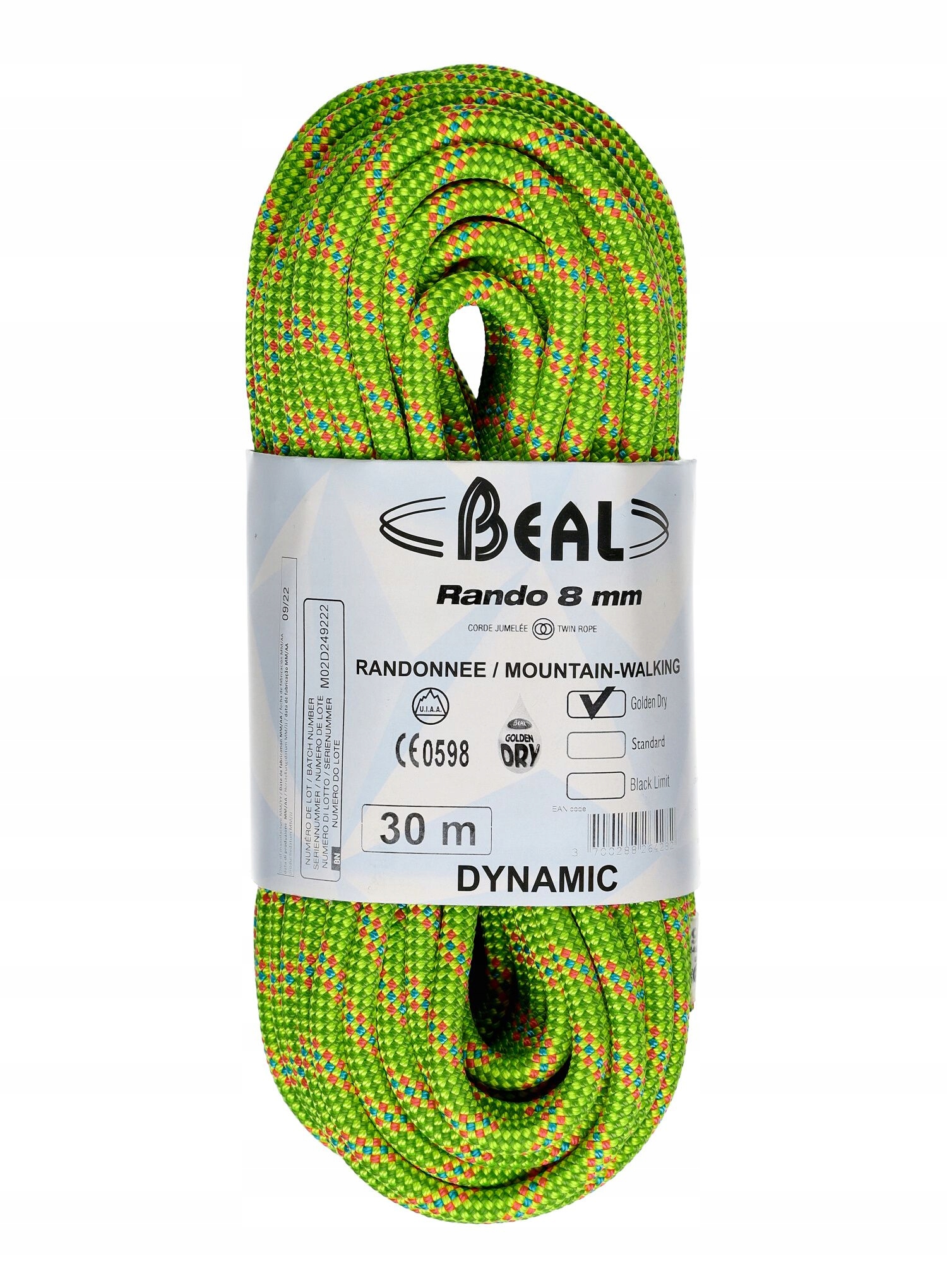 Lano pro ledovcovou turistku Beal Rando 8 mm 30 m Golden Dry žluté