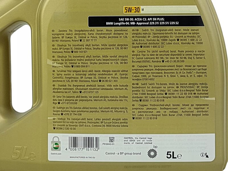 CASTROL EDGE 5W30 M TITANIUM FST MERCEDES BMW 10L Producent Castrol