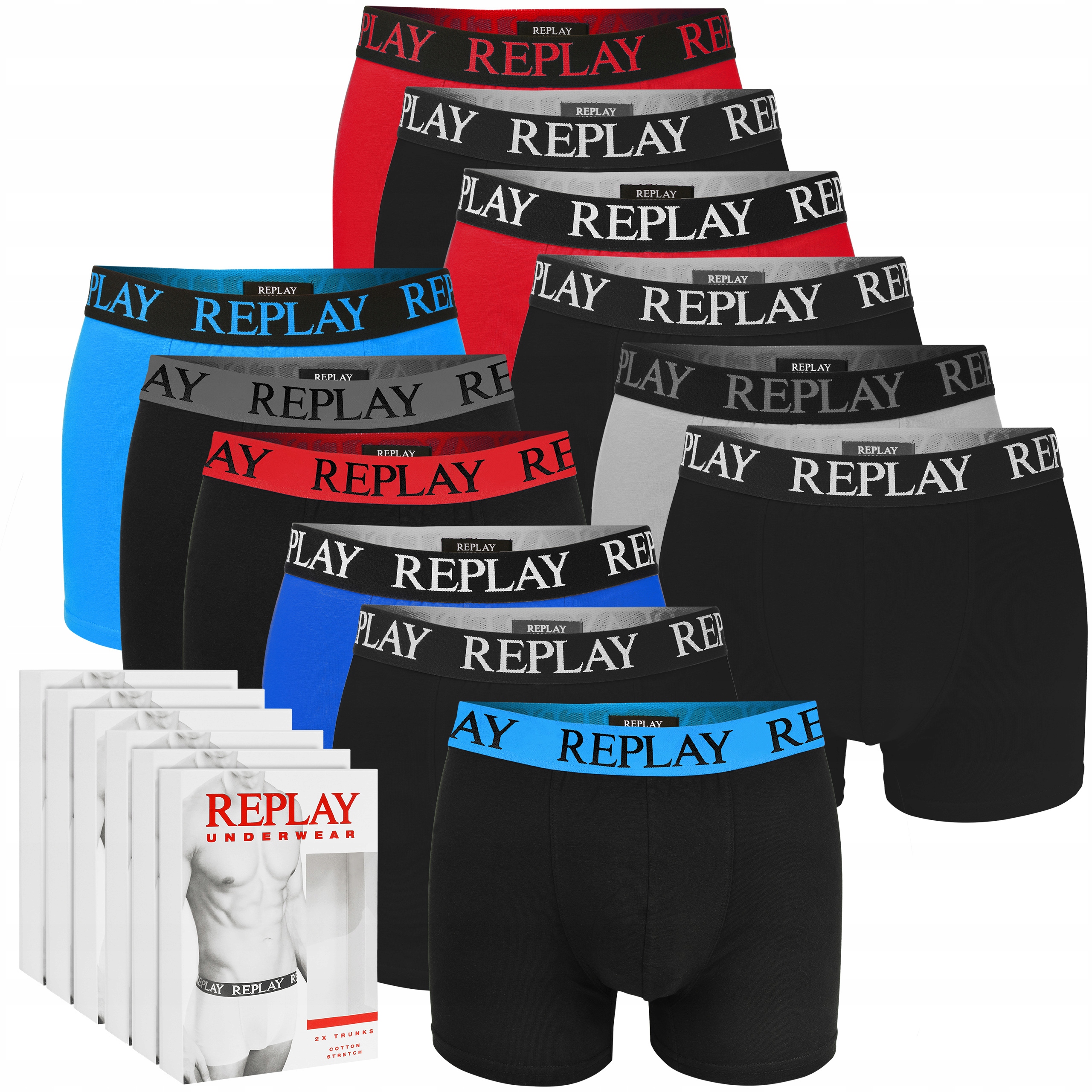 Replay Pánské boxerky Sada 12 kusů Bavlna Barva BM333 Logo Velikost L