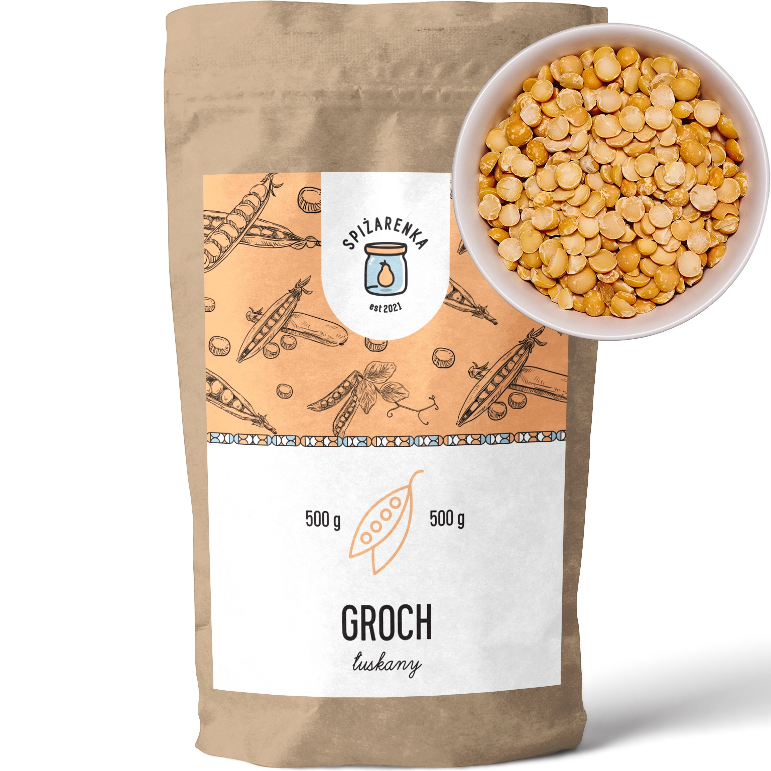 Hrách Loupaný Poloviny loupaný žlutý Polský hrachovka 500 g Spiżarenka