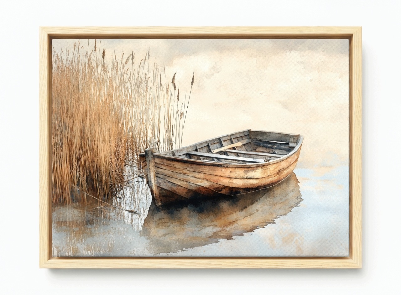 Obraz Rám American Box Pohled Krajina Jezero Voda Loď Loďka Mlha 120x80