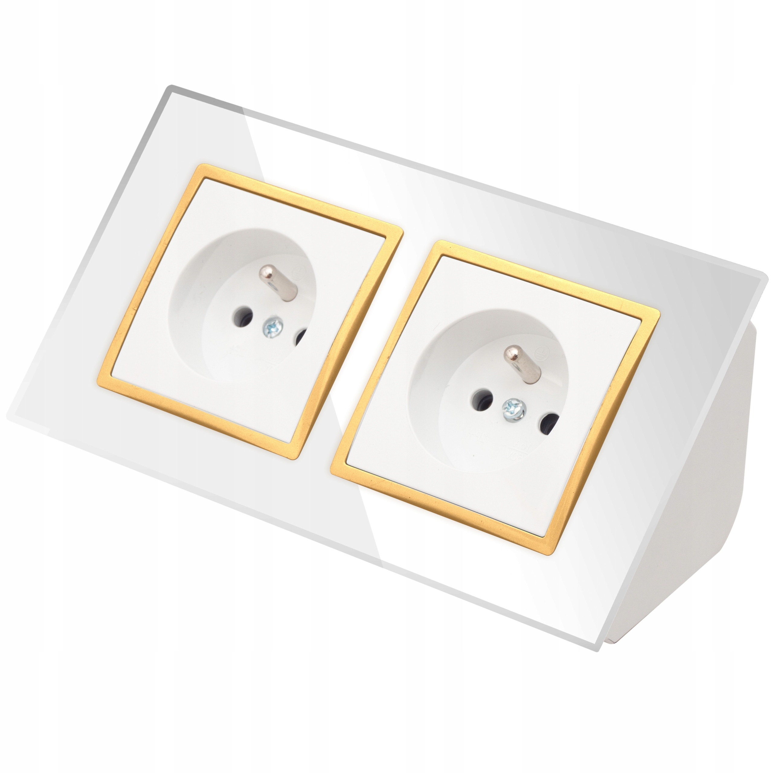 Gniazdo Podwójne Szklane Meblowe Narożne Blatowe Biurkowe Białe Złote